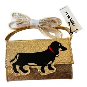 NEW Gold Glitter CROSSBODY HANDBAG Purse Marc Tetro PU Leather Black Dachshund